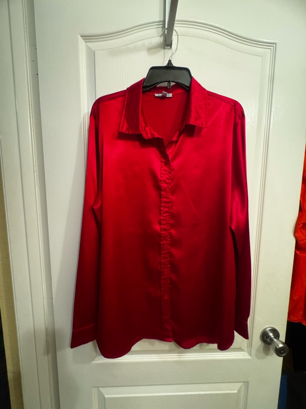 Floral & Ivy Red Satin Button-Up Blouse